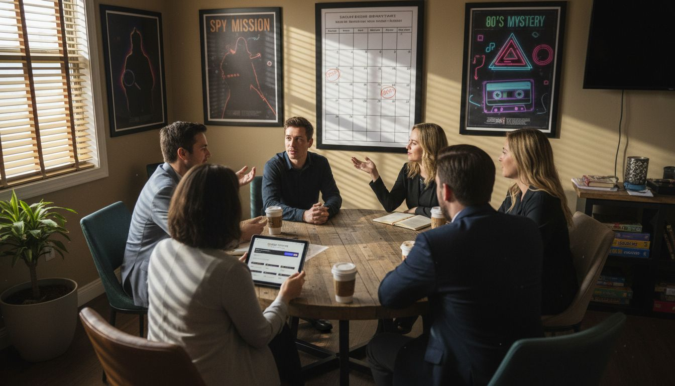 Coworkers choosing themed escape room setting