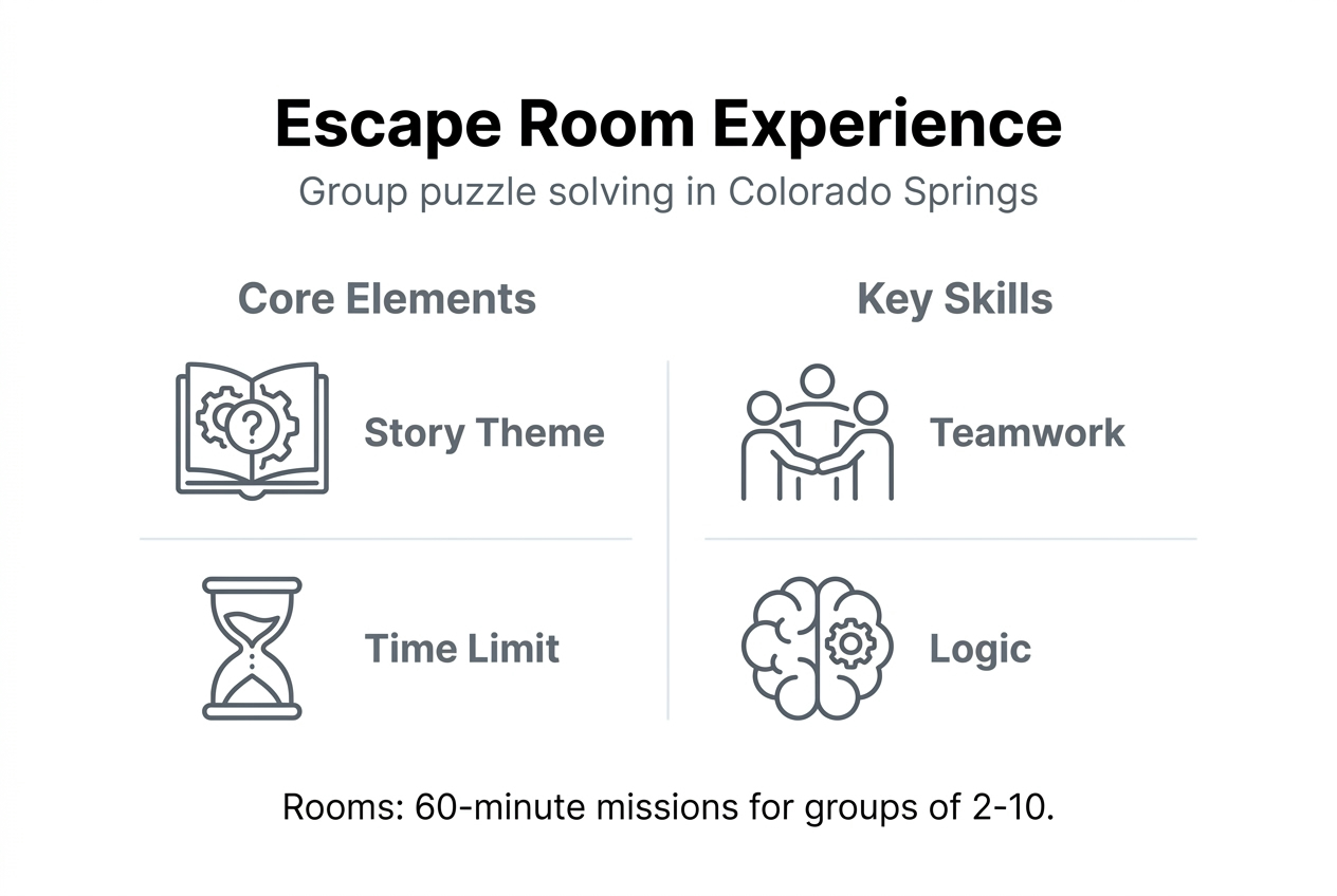 Escape room components and skills infographic