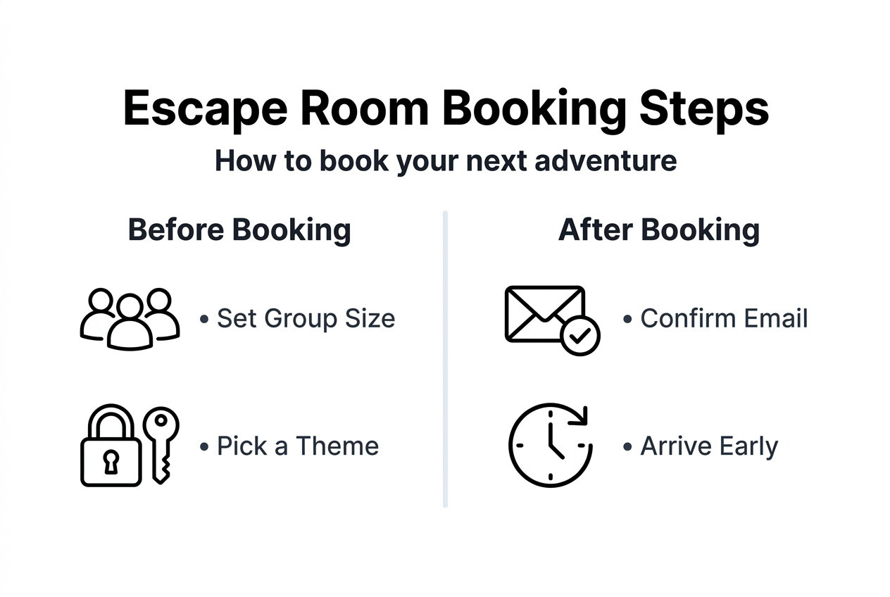 Infographic showing escape room booking steps