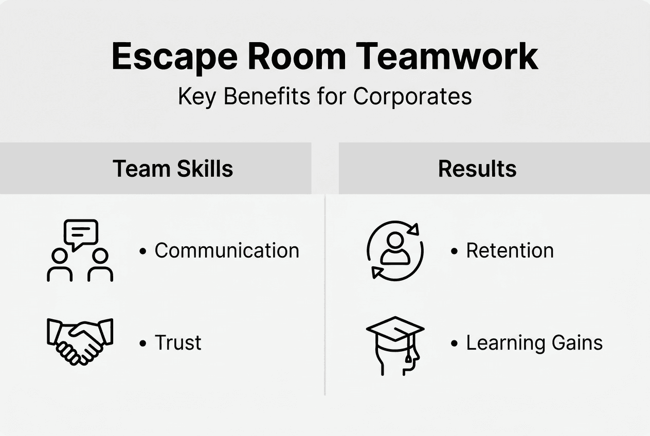 Infographic showing escape room teamwork benefits