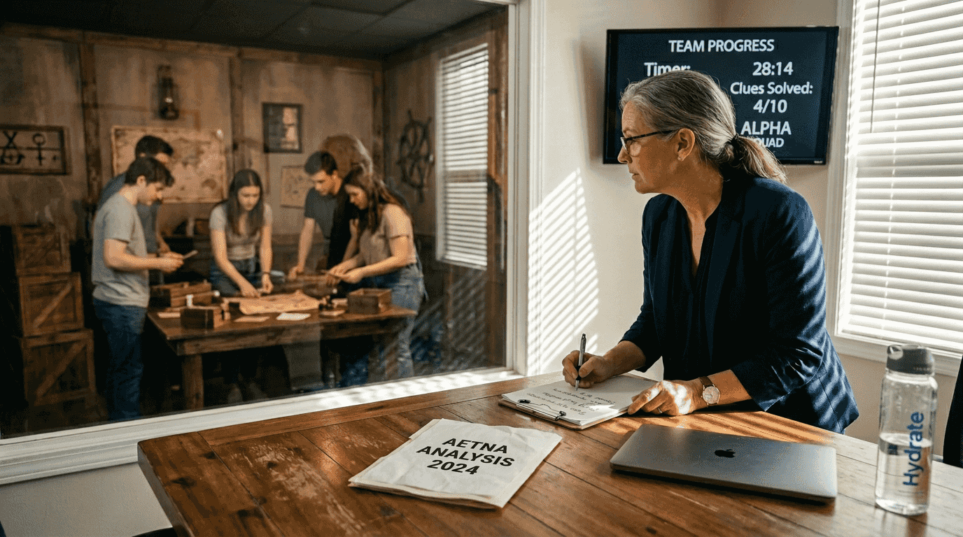 Manager observing teamwork in escape room event