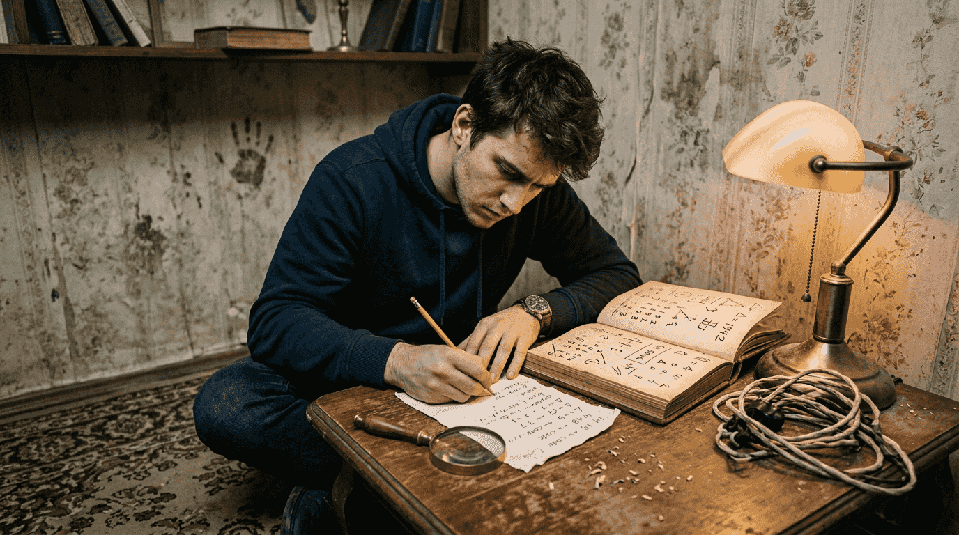 Player works on word cipher puzzle on floor