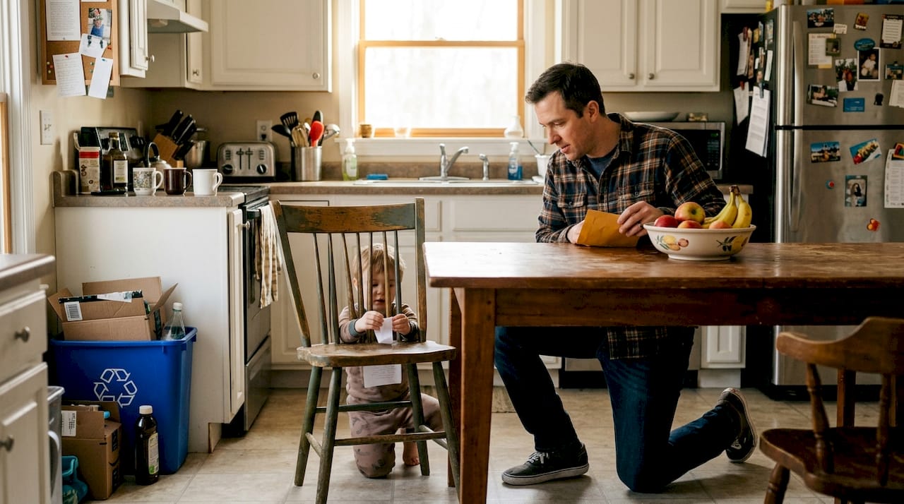 Parent setting up DIY escape room at home