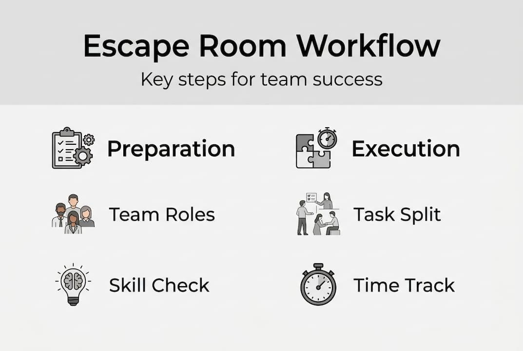 Infographic showing escape room workflow steps