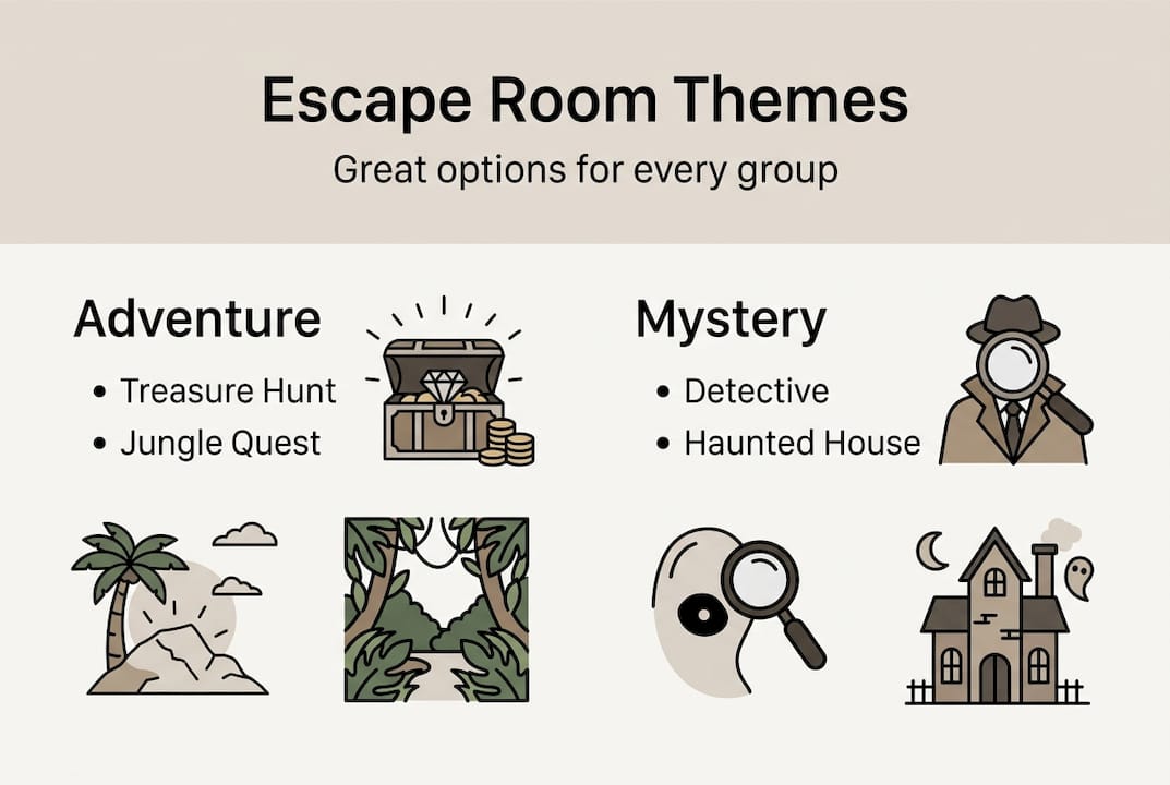 Infographic showing escape room theme categories