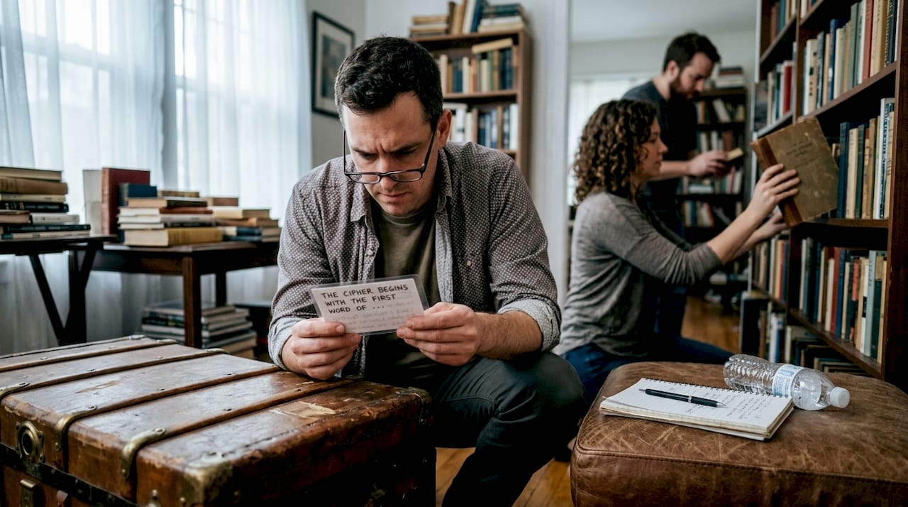 Friends searching for clues in escape room