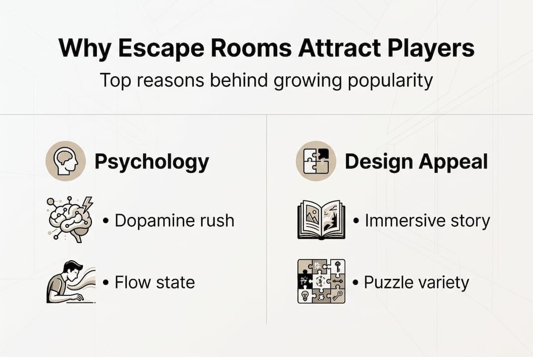 Infographic showing escape room popularity drivers