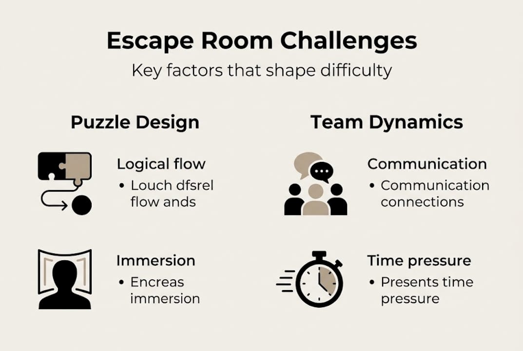 Infographic showing escape room challenge factors