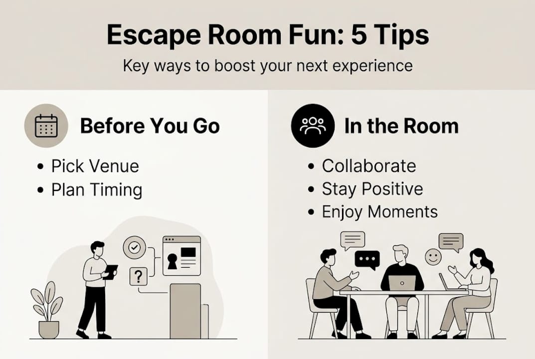 Infographic summarizing top escape room tips