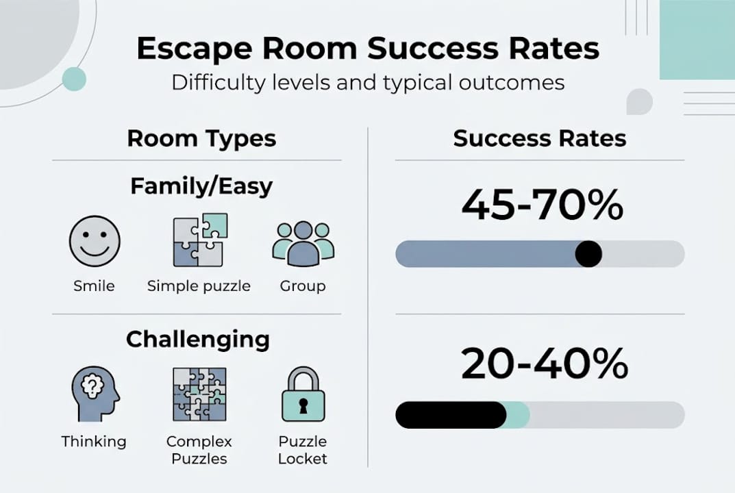 Infographic on escape room difficulty and outcomes