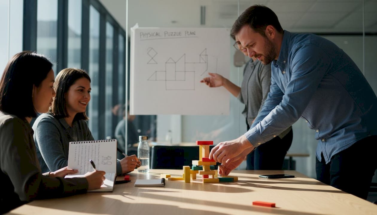 Team solving physical block puzzle