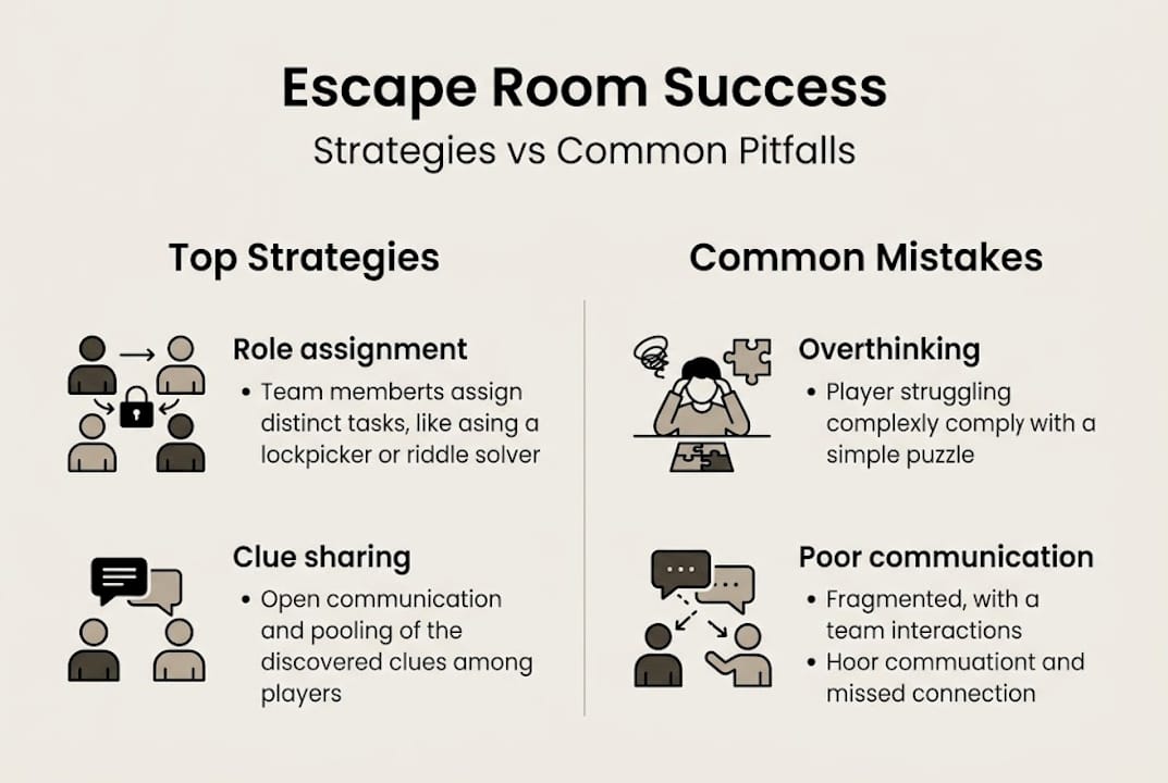 Infographic shows escape room strategies and mistakes