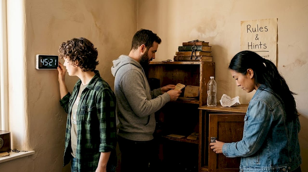 Teammates delegating roles in escape room