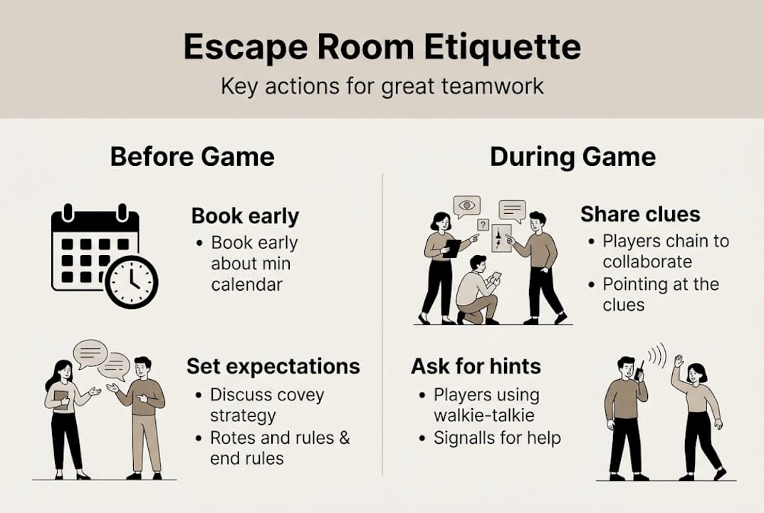 Escape room etiquette infographic summary