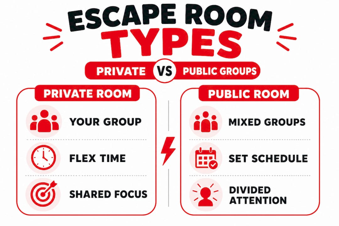 Infographic comparing private and public escape rooms