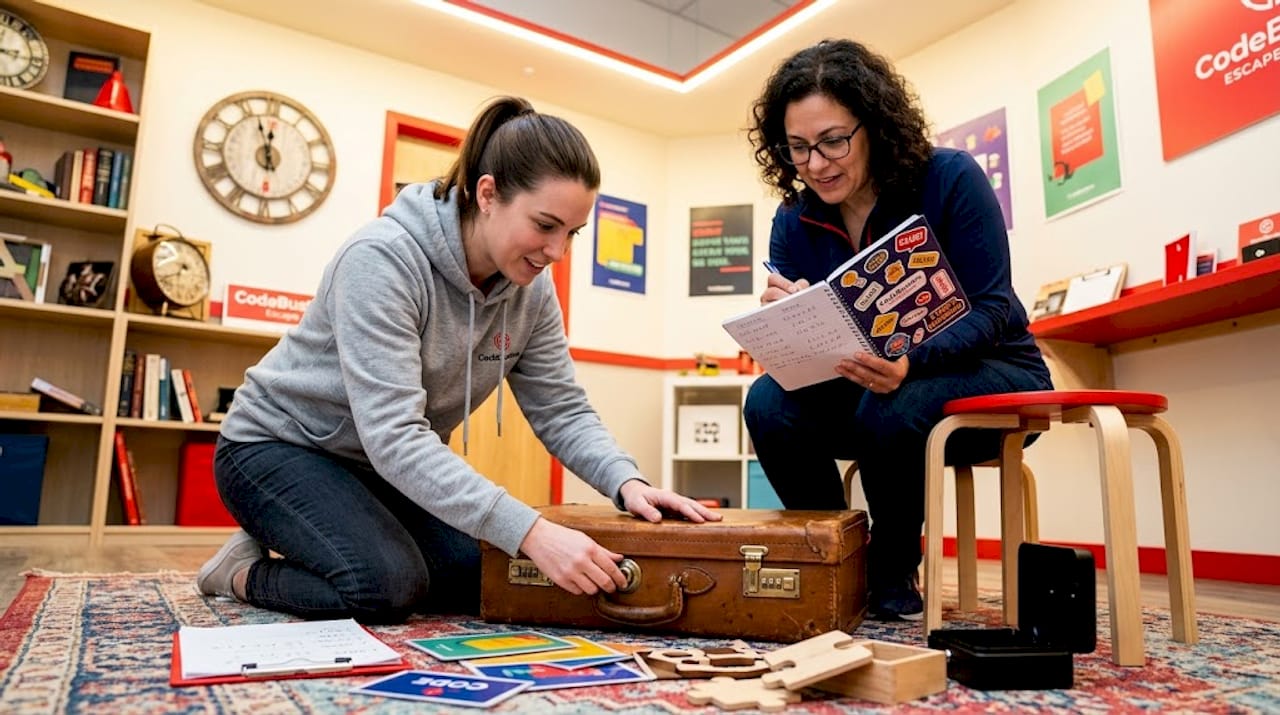 Players solving a challenging escape room puzzle