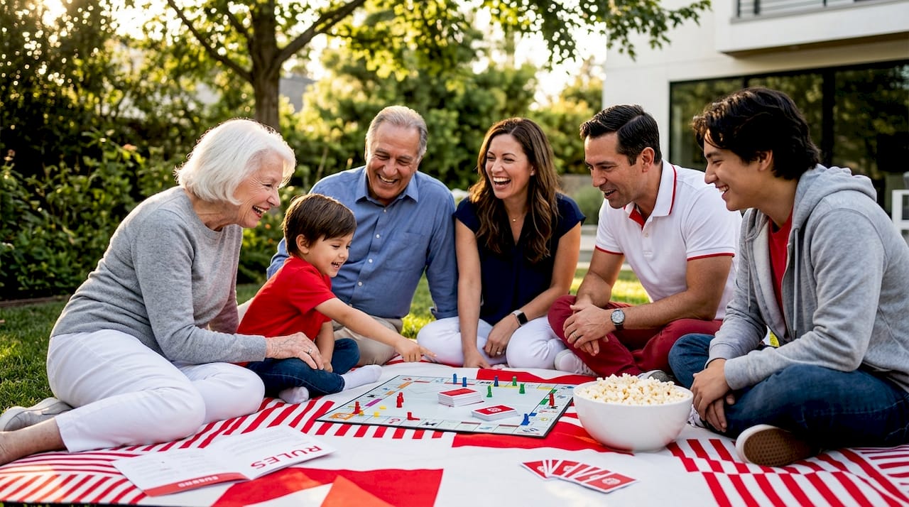 Family playing board games in cozy living room