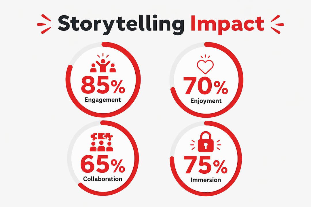 Infographic showing storytelling impact statistics in escape rooms