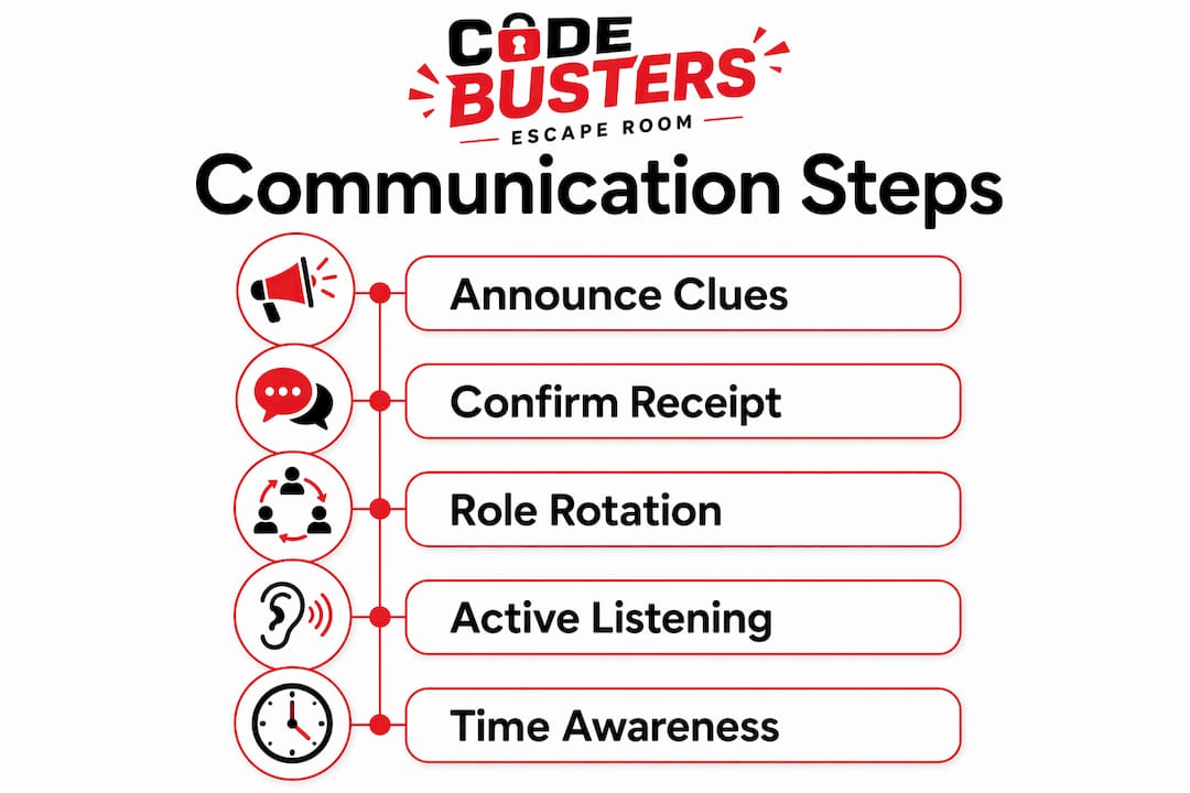 Infographic showing communication steps in escape rooms