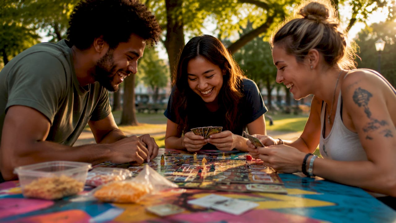 Small group playing tabletop game