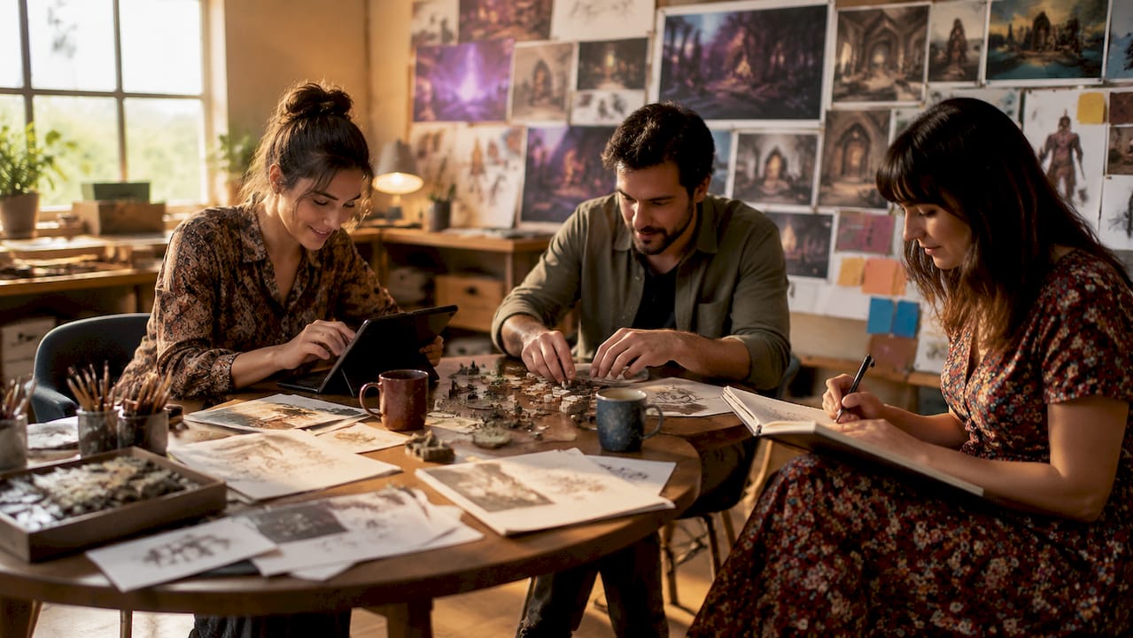Designers collaborating on themed room concepts