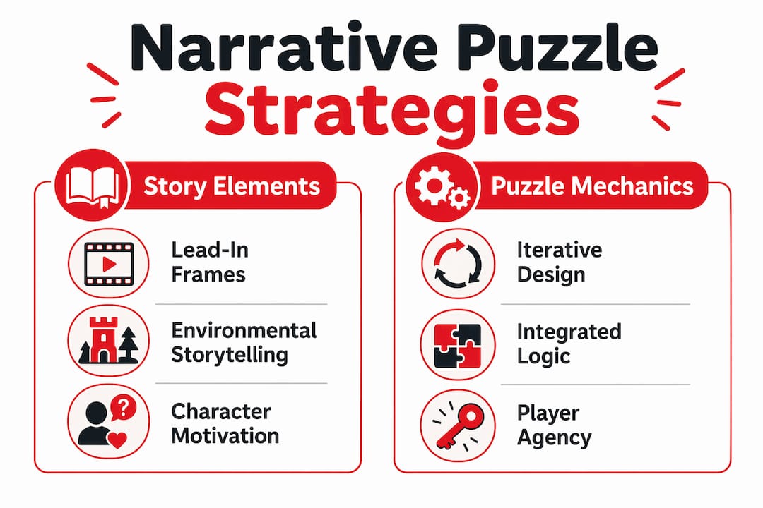 Infographic comparing story elements and puzzle mechanics