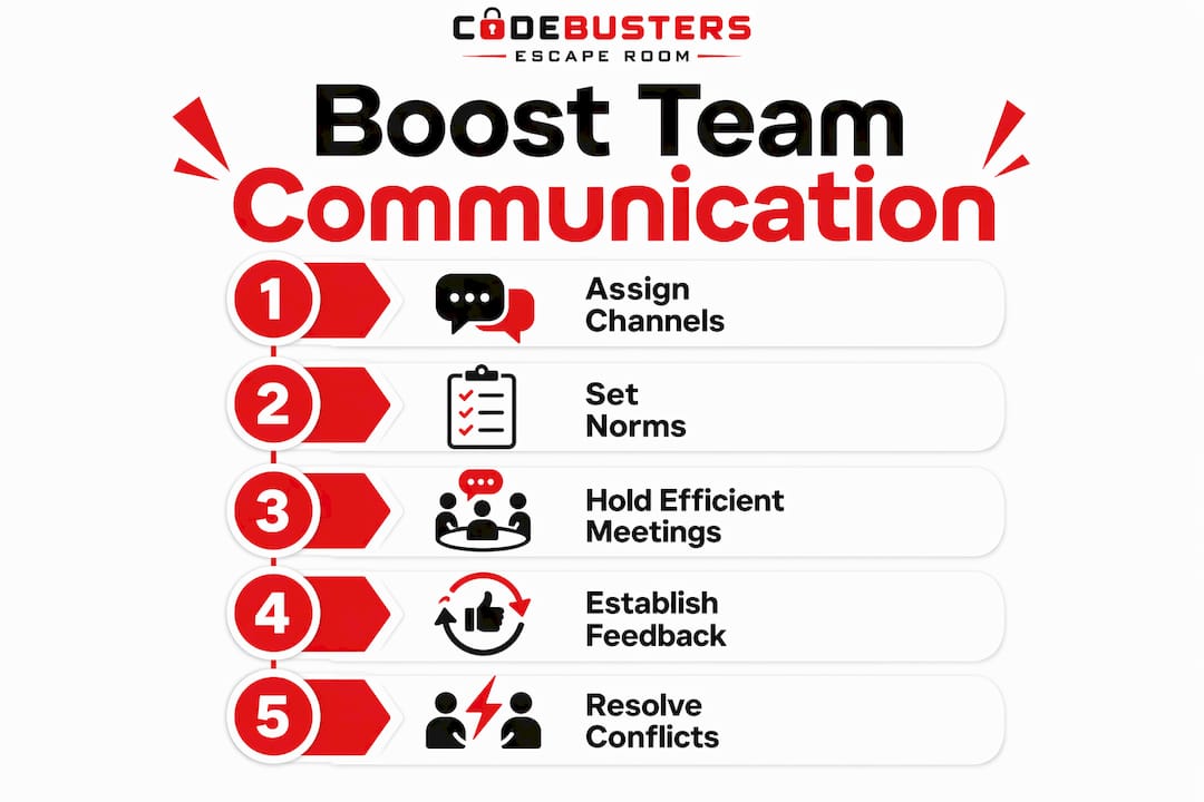 Infographic illustrating steps to boost team communication