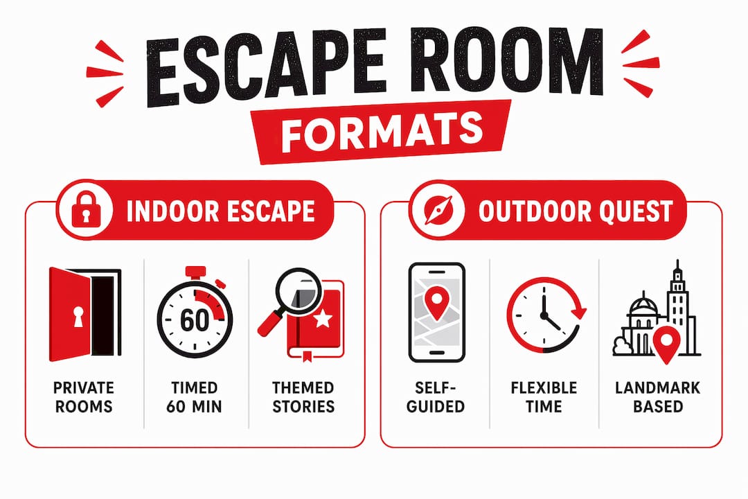 Infographic comparing indoor and outdoor escape rooms