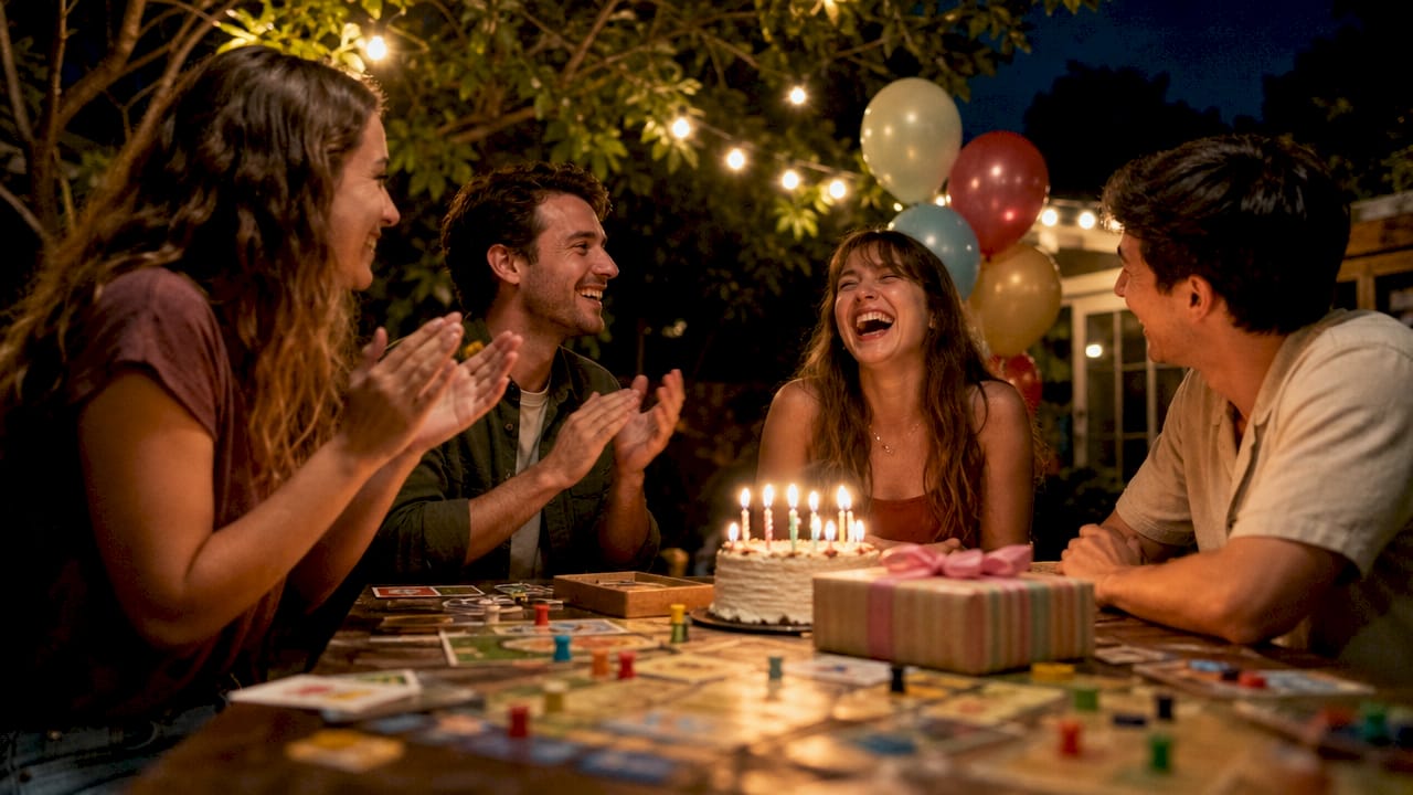Friends celebrating surprise party at home