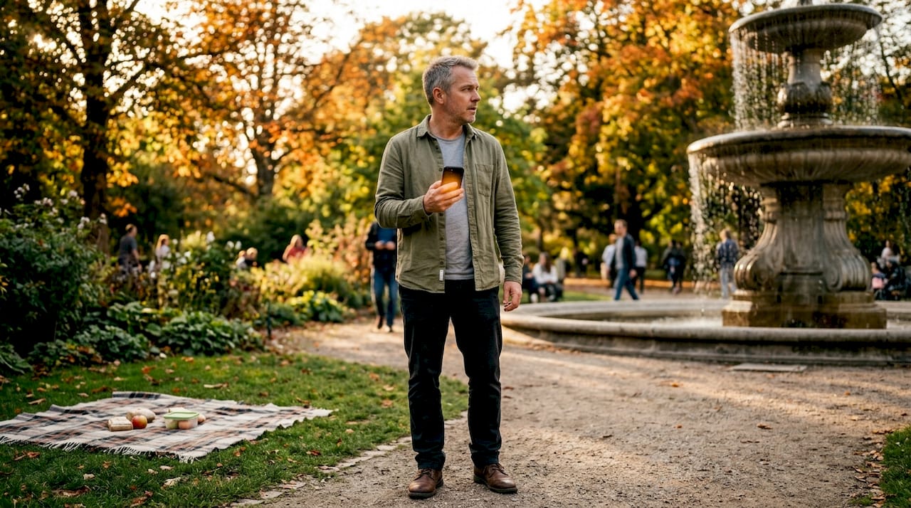 Traveler using mobile app for interactive tour