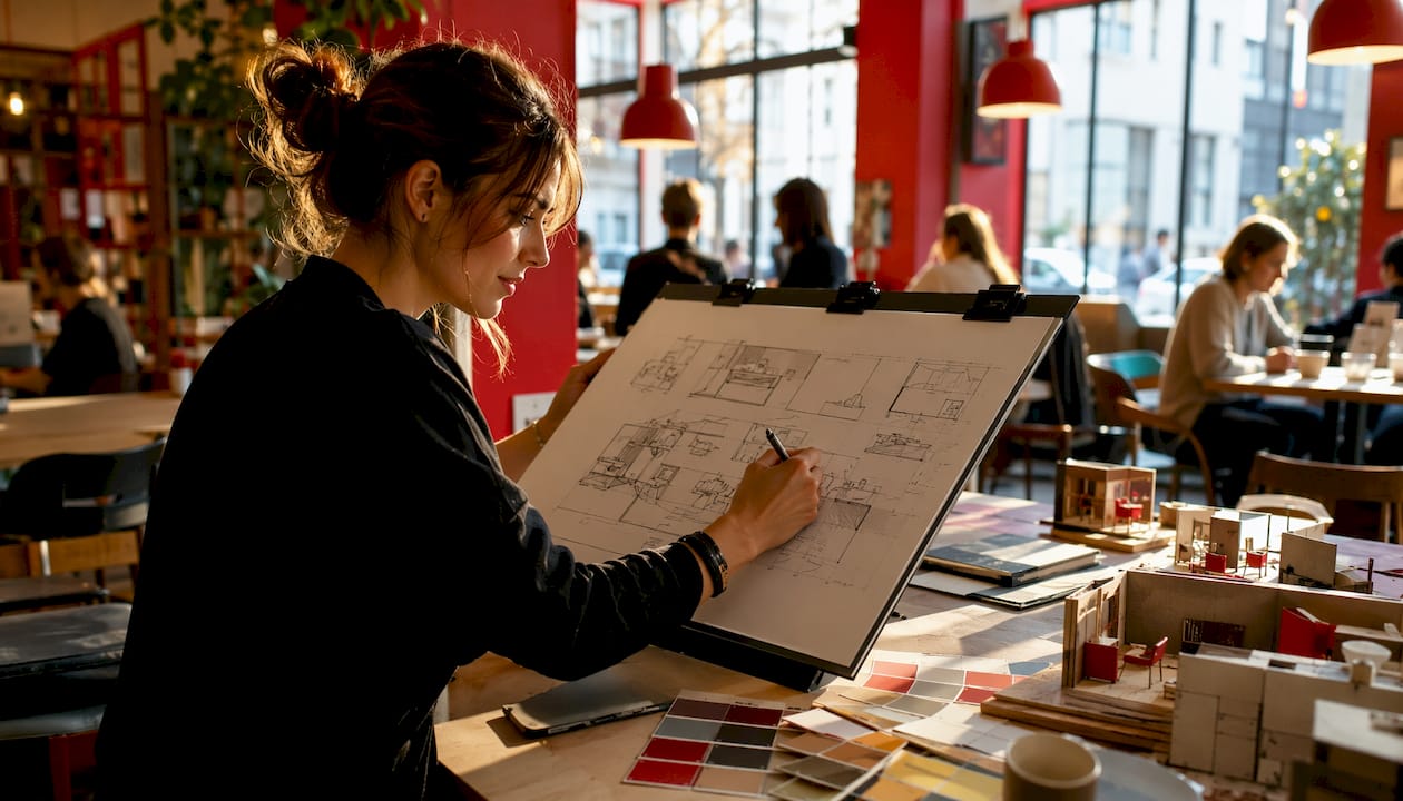 Designer sketching adventure room layout