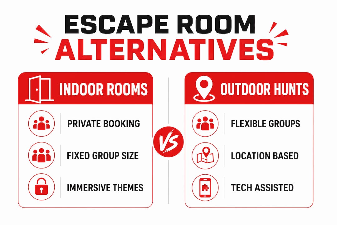 Infographic comparing indoor rooms and outdoor hunts