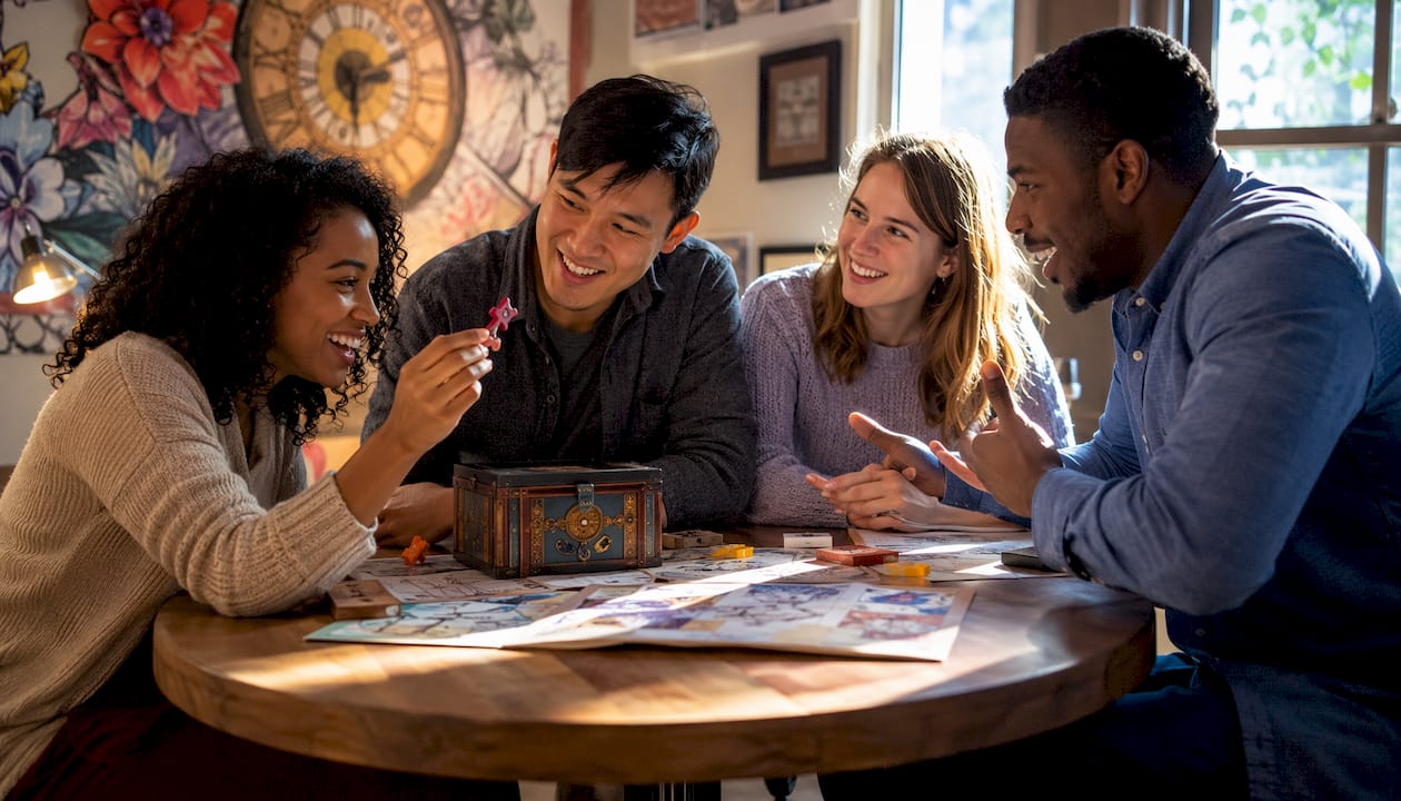 Diverse group solving escape room puzzle together