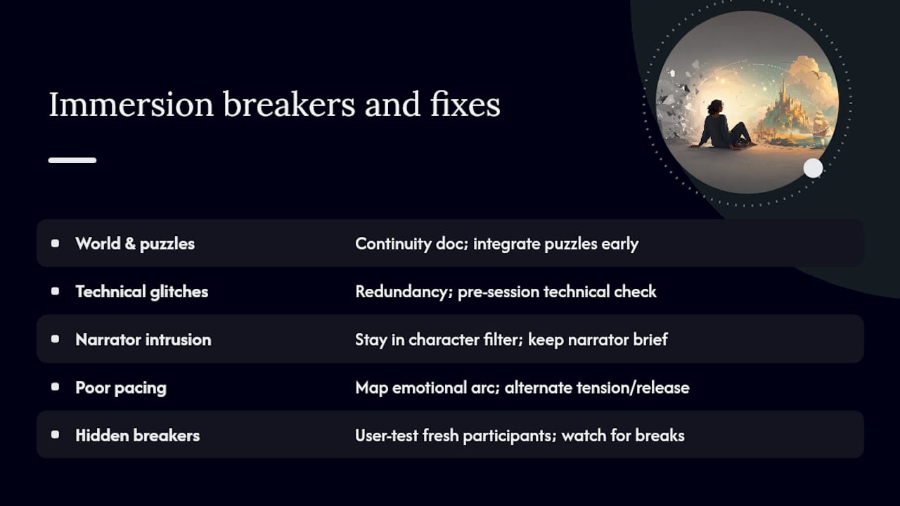 What breaks narrative immersion, and how to fix it — overview diagram