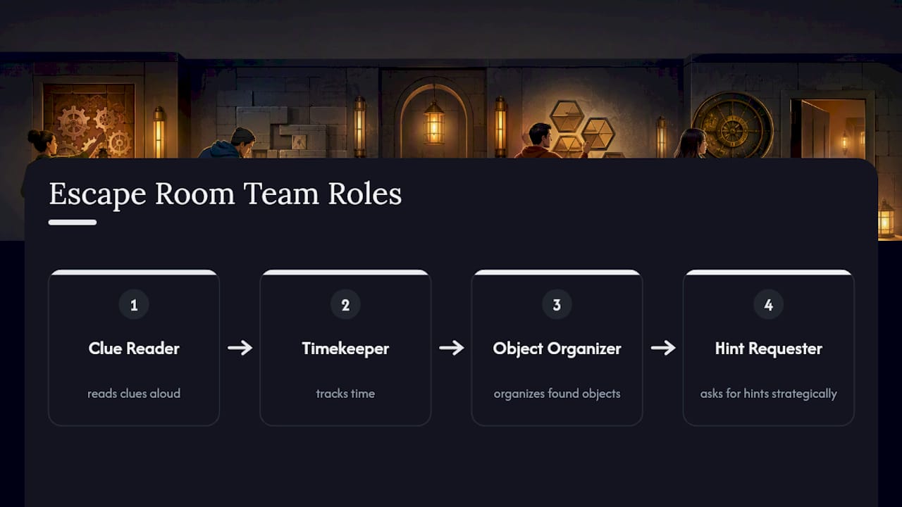 Diagram of escape room group roles and their collaboration