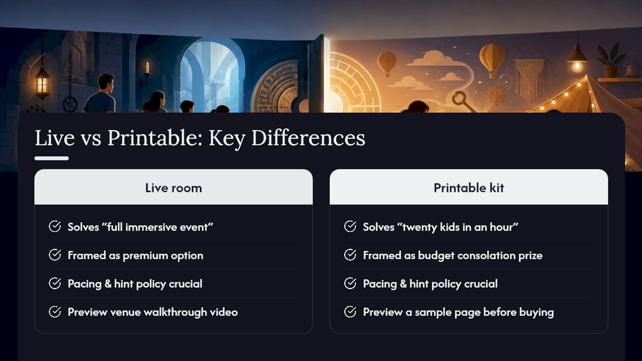 Live and printable escape room comparison