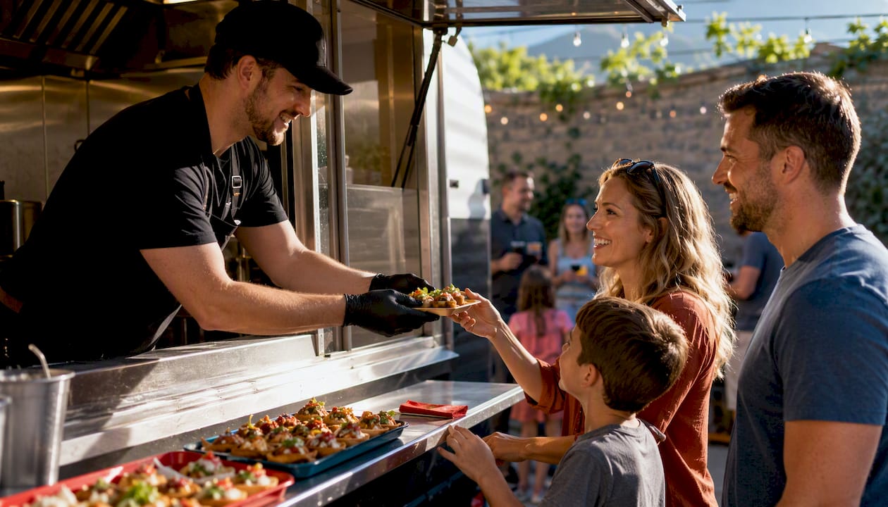 Food truck serving a family birthday gathering