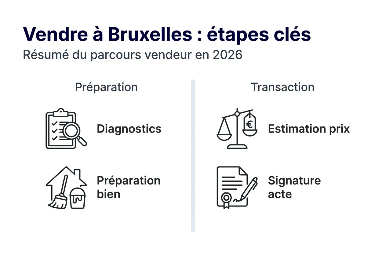 Guide 2026 : réussir sa vente immobilière à Bruxelles 1 Les grandes étapes pour vendre un bien immobilier à Bruxelles en un coup d’œil