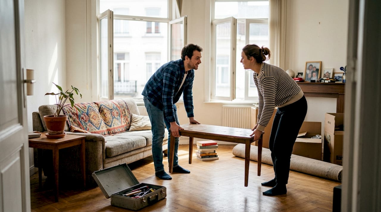 Les meilleures astuces pour valoriser un bien à Bruxelles 1 Un couple s’attelle à la mise en valeur de leur appartement bruxellois afin de séduire de futurs acquéreurs.