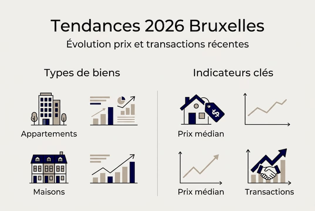 Marché immobilier bruxellois 2026 : guide d'analyse pratique 2 Panorama des évolutions du marché immobilier à Bruxelles en infographie