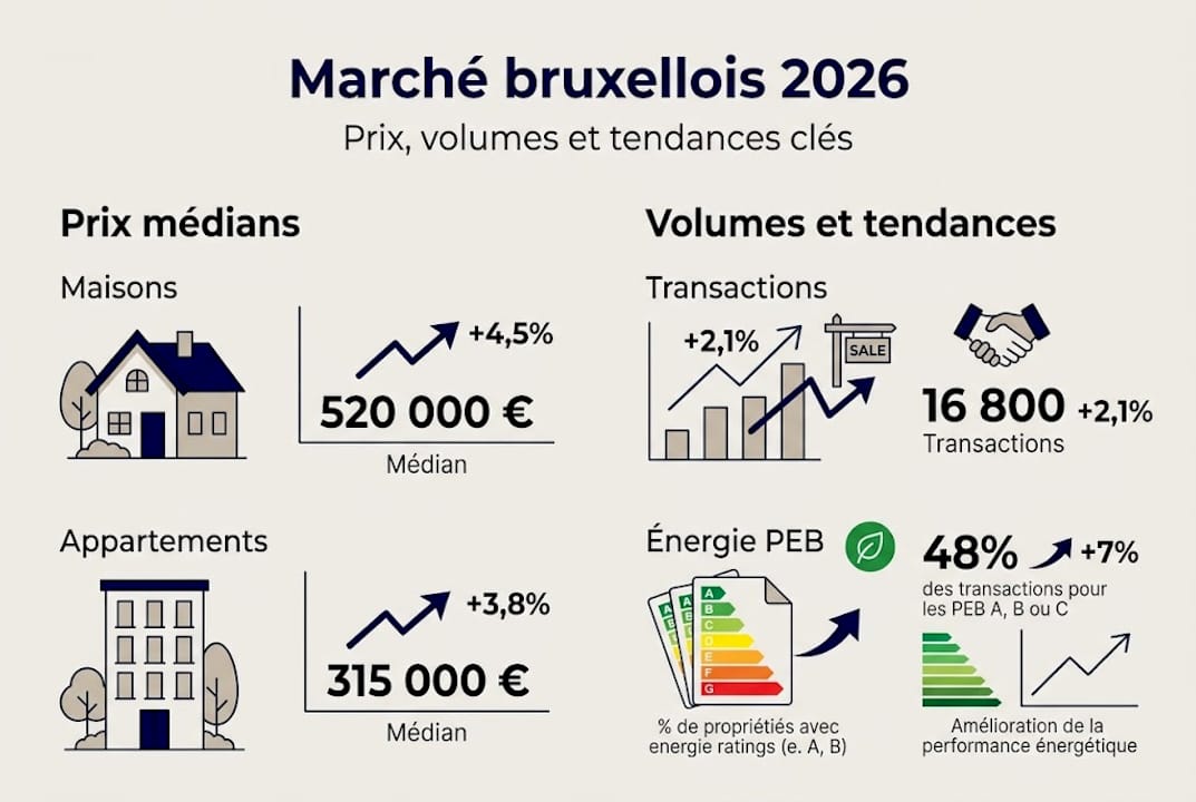 Marché bruxellois : définition et optimisation 2026 1 Les chiffres à retenir sur le marché immobilier à Bruxelles : notre infographie