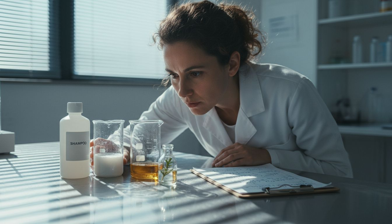 Technician compares hair product ingredients in lab