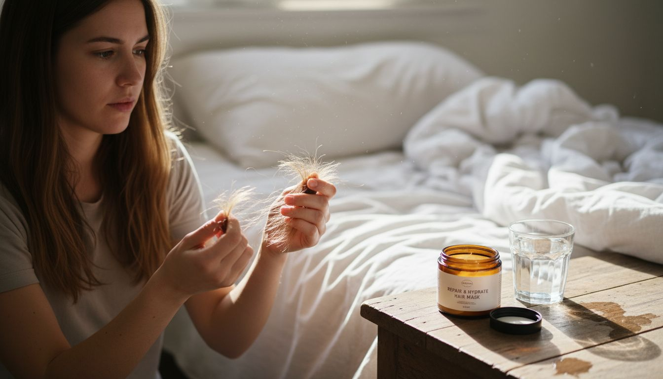 Closeup dry damaged hair examined