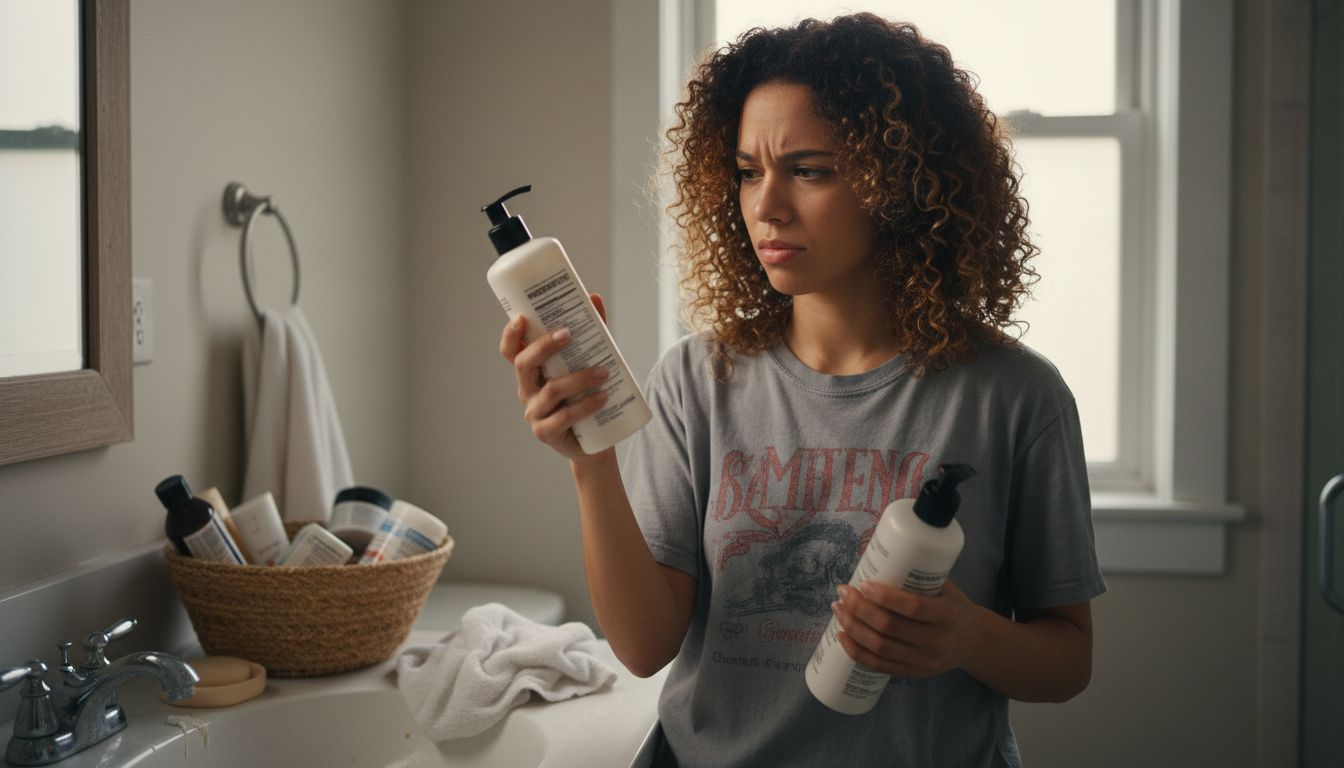 Person checking organic curly hair products