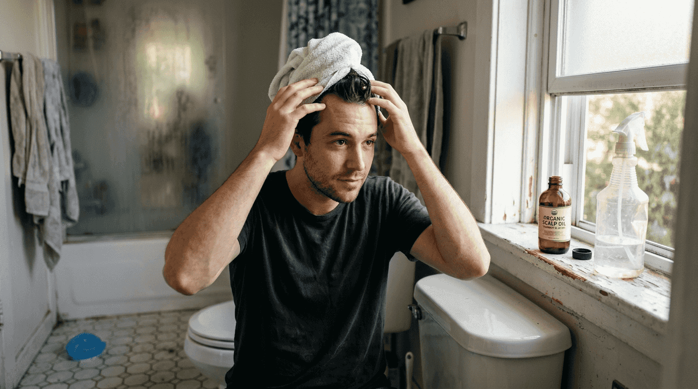 Man prepping hair with organic routine