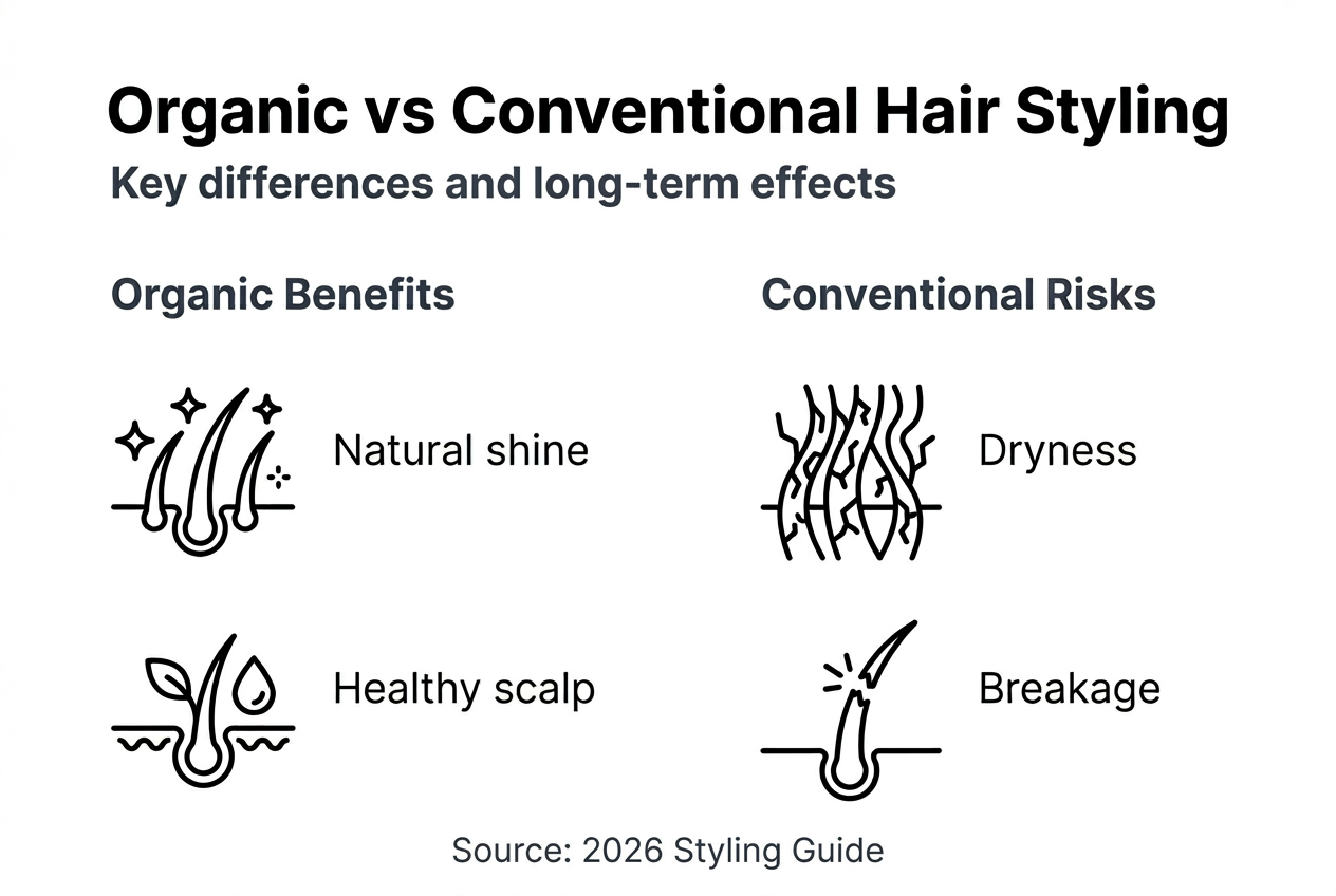 Infographic showing organic and conventional hair styling comparison