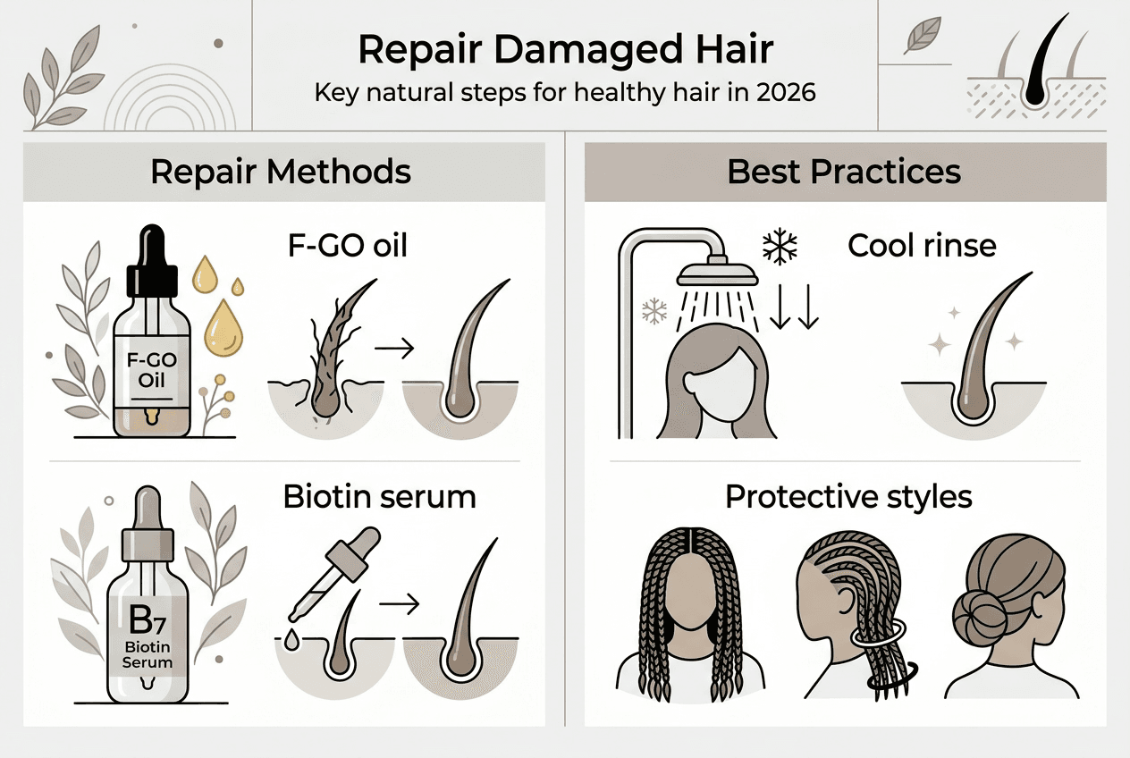 Infographic outlining steps to repair damaged hair