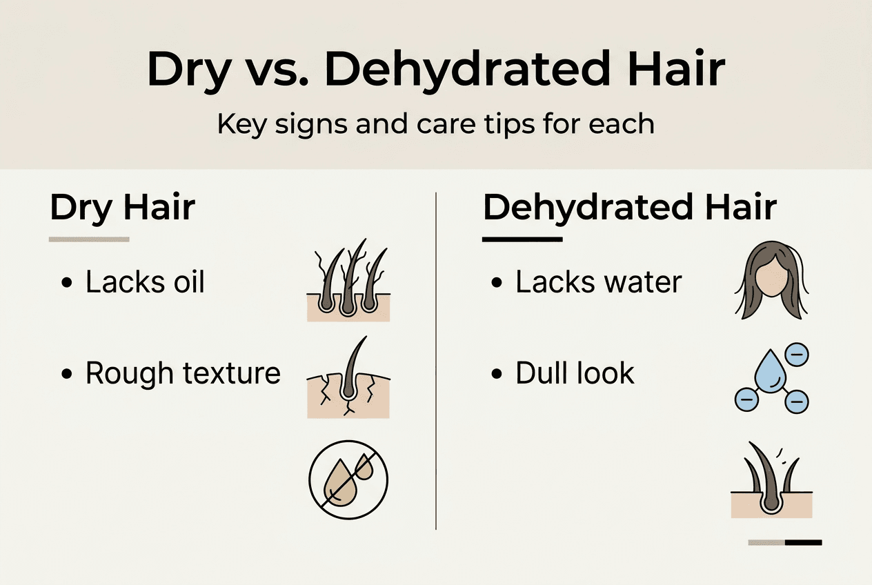 Infographic dry versus dehydrated hair features