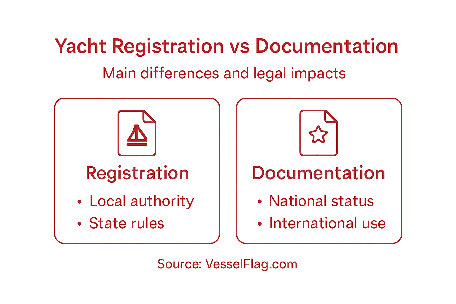 Infographic comparing yacht registration and documentation