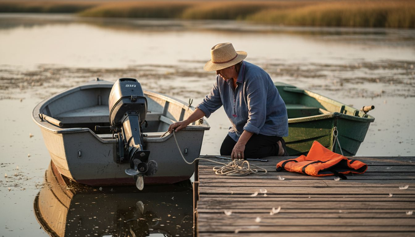 Motorized and rowboat side-by-side at dock